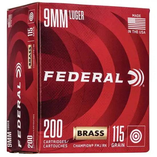 Federal WM51992 Champion Training 9mm Luger 115 gr Full Metal Jacket (FMJ) 200rd Box