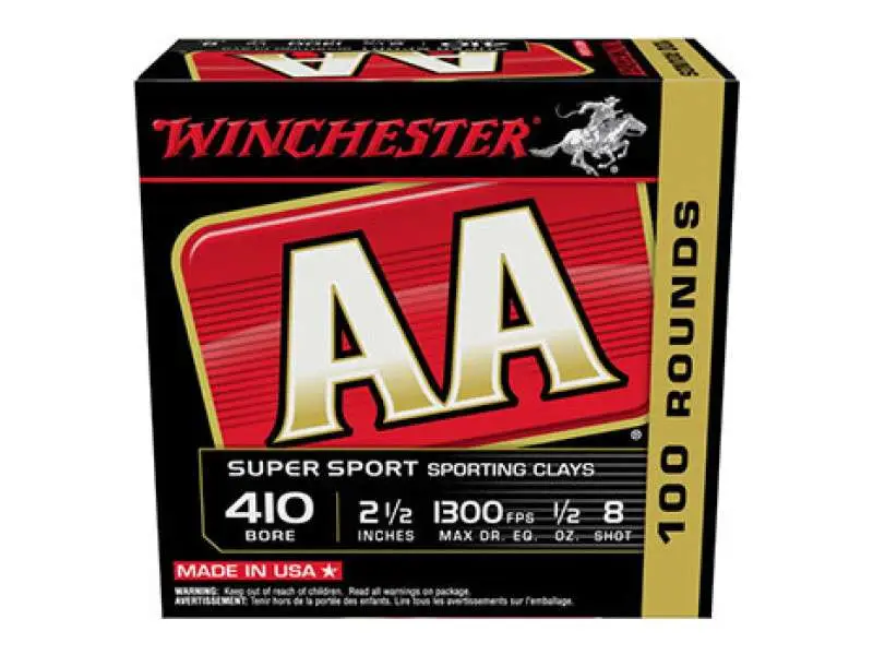 Winchester Ammo AASC418VP AA Sporting Clay 410 Gauge 2.50" 1/2 oz 8 Shot 100 Bx/ 25 Cs (Value Pack)