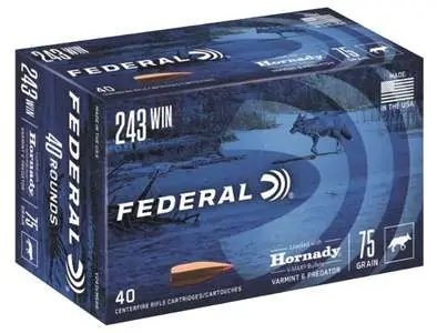 Federal V243VM2B Varmint & Predator243 Win 75 gr Hornady V-Max (VMX) 40 Bx/ 5 Cs (Bulk Package)