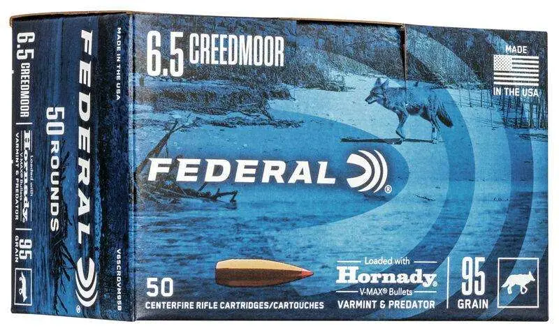 Federal V65CRDVM95B Varmint & Predator6.5 Creedmoor 95 gr Hornady V-Max (VMX) 50 Bx/ 5 Cs (Bulk Package)