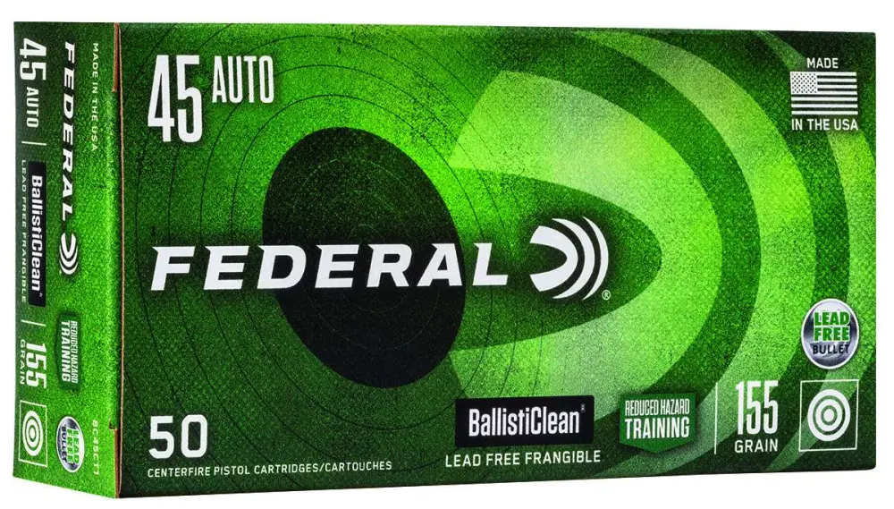 Federal BC45CT1 BallistiClean Reduced Hazard Training 45 ACP 155 gr Lead Free Frangible 50 Bx/ 20 Cs