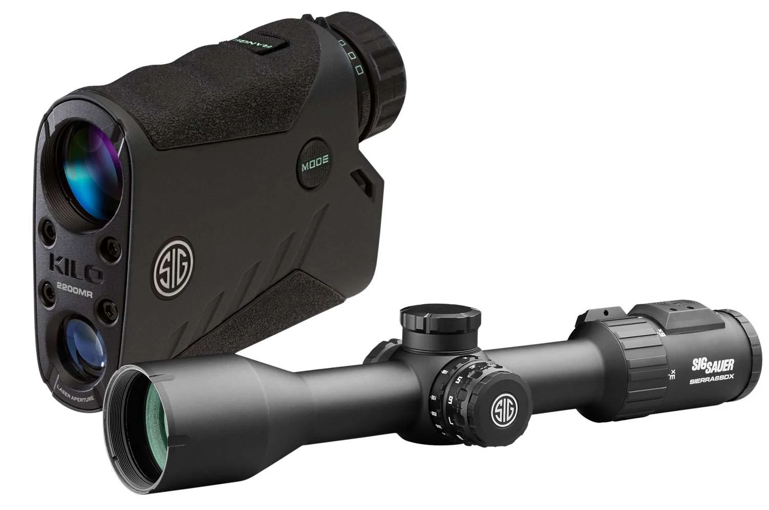 Sig Sauer Electro-Optics SOK22BDX6 Kilo BDX Combo Kilo2200 7x25mm 1300-3400 yds 6.78 ft @ 100 yds FOV Graphite; Sierra6 3-18x 44mm Illuminated BDX-R2 Black
