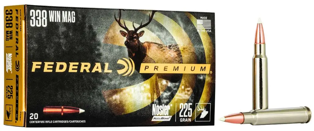 Federal P338A1 Premium338 Win Mag 225 gr Nosler Accubond (AB) 20 Bx/ 10 Cs