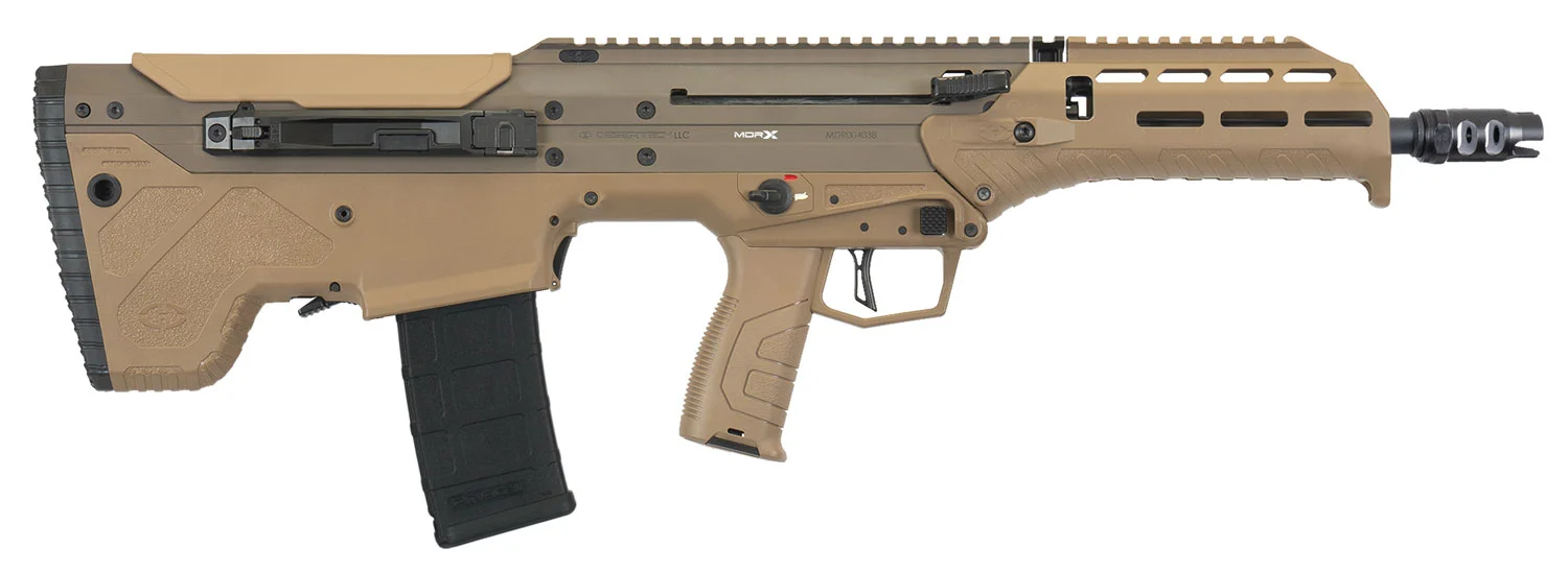 Desert Tech DTMDRXSFFBACFE MDRX 5.56 NATO 30+1 Bullpup Rifle: Flat Dark Earth, ambidextrous design, enhanced durability, forward-ejection system.