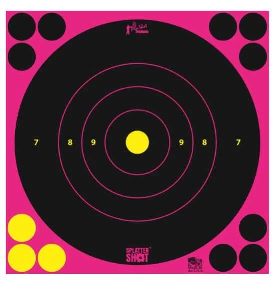 Pro-Shot 8B-PINK-6PK SplatterShotSelf-Adhesive Paper 8" Bullseye Pink Target Paper w/Black Target 6 Per Pack