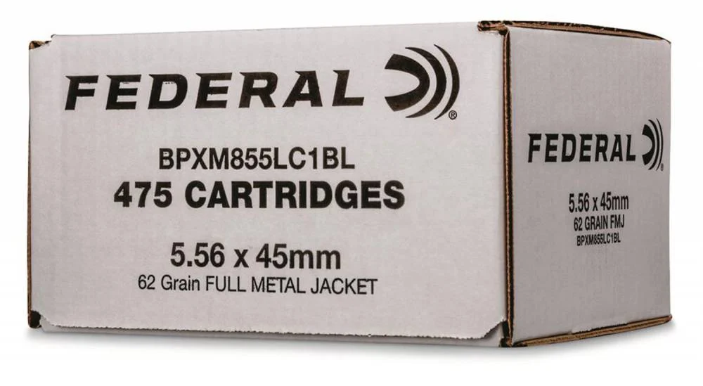 Federal BPXM855LC1BL American Eagle XM 5.56x45mm NATO 62 gr Full Metal Jacket Boat Tail (FMJBT) 475 Bx/ 2 Cs
