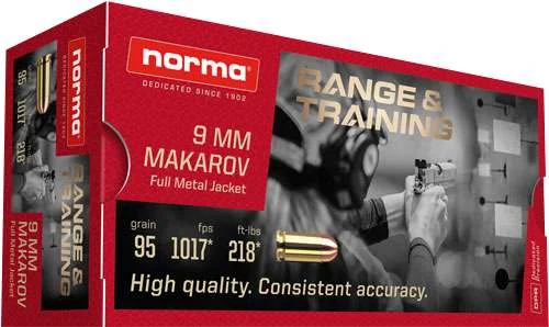 Norma Ammunition (RUAG) 620440050 Range and Training9mm Makarov 95 gr Full Metal Jacket (FMJ) 50 Bx/ 20 Cs