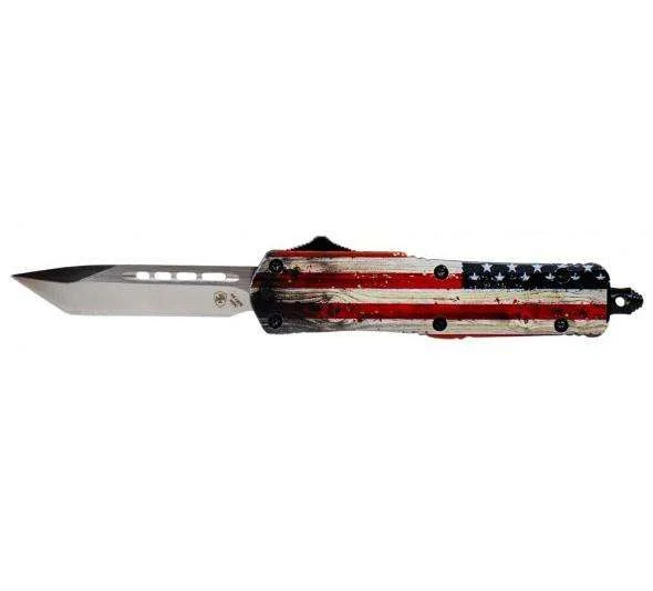 Templar Knife SWUS232 Wood US Flag Small 2.25" Tanto Plain 440C Stainless Steel Painted Wood Grain US Flag Zinc Aluminum Alloy Handle OTF