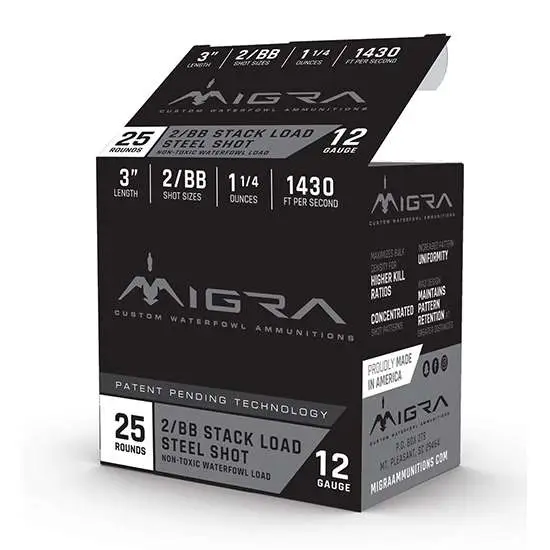 MIGRA AMMUNITION M12S2BB Combinational12 Gauge 3" 1 1/4 oz 2,BB Shot 25 Bx/ 10 Cs