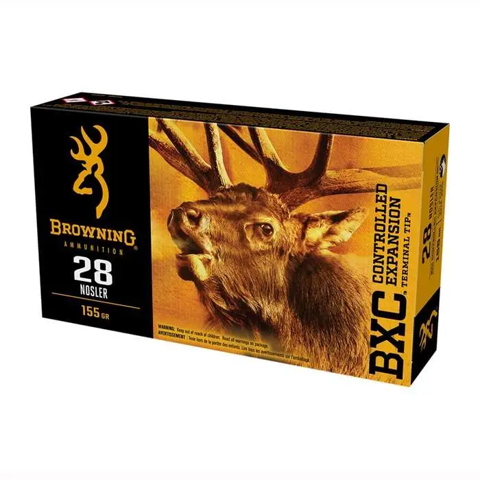 Browning Ammo B192200281 BXC28 Nosler 155 gr Nickel-Plated Brass 20 Bx/ 10 Cs