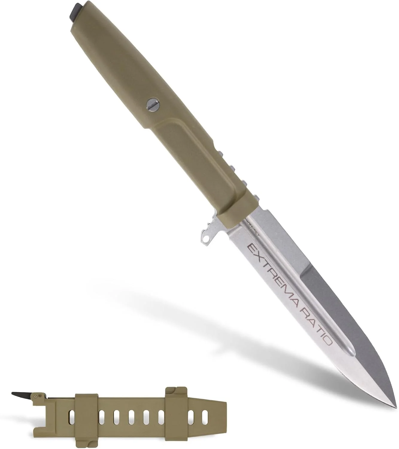 Extrema Ratio - Requiem (H.C.S) Fixed Blade Knife, Bohler N690 steel blade 4.9 mm thick, hardened to 58 HRC, stone-washed finish, lightweight ergonomic handle, made in Italy