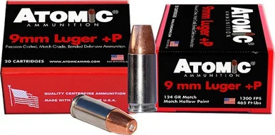 Atomic 454 Precision Craft Bonded Match Hollow Point 124 Grain 9mm Luger/Parabellum 1300 fps