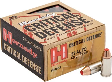 Hornady .32 ACP Critical Defense 60gr PolyTip Ammo