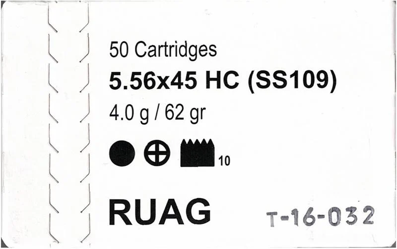 5.56x45 HC (SS109) Steel Core FMJ 10rd Stripper Clip/ 50 Round Box