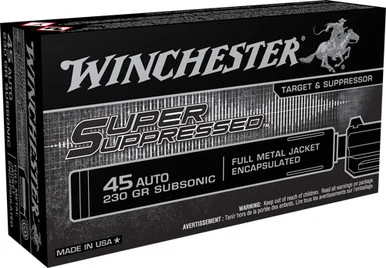 Winchester SUP45 Super Suppressed Encapsulated Full Metal Jacket 230 Grain .45 ACP/Auto 850 fps