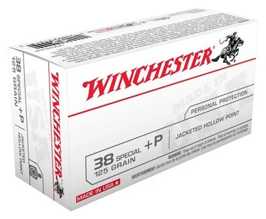 Winchester USA38JHP USA +P Jacketed Hollow Point 125 Grain .38 Special 945 fps