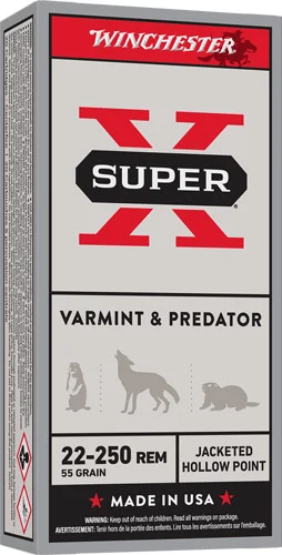 Winchester .22-250 Remington Super X Varmint & Predator 55gr JHP Ammo