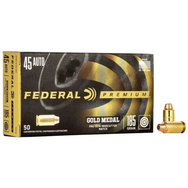 Federal GM45B Gold Medal Premium Full Metal Jacket Semi Wadcutter 185 Grain .45 ACP/Auto 770 fps