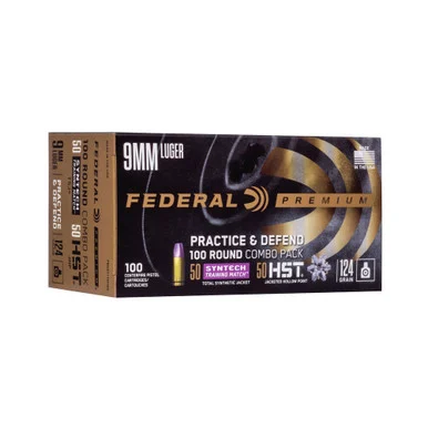 Federal 9mm Luger Practice & Defend 124gr HST JHP/Syntech TSJ Ammo