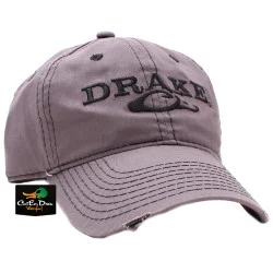 DRAKE WATERFOWL SOLID DISTRESSED LOGO HAT - GRAY