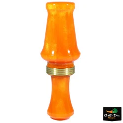 J.J. LARES HYBRID ACRYLIC MALLARD DUCK CALL - PEARL ORANGE BARREL & INSERT WITH BRASS BAND