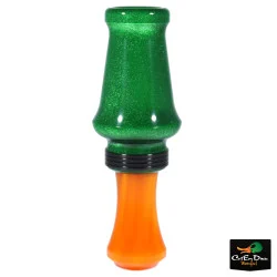 J.J. LARES HYBRID ACRYLIC MALLARD DUCK CALL - PEARL GREEN BARREL - PEARL ORANGE INSERT WITH GLOSS BLACK BAND