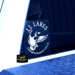 JJ LARES CHAMPIONSHIP CALLS WHITE DECAL 5" X 4"