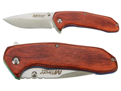 Mtech Spring Assisted Folding Knife - Silver - Brown Wood Slim Sleek EDC 3" Blade (*LZ)