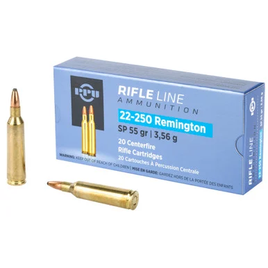 PPU 22-250 Rem 55gr SP Ammo