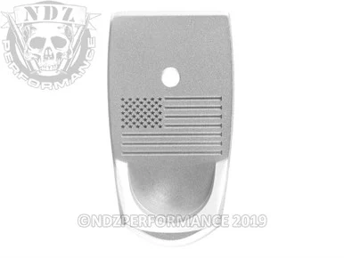 NDZ Smith & Wesson Shield 9mm .40 Magazine Finger Extension with Laser Deep Engraved US Flag in Silver 1