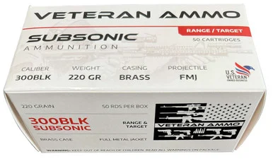 Veteran Ammo .300 AAC Blackout Subsonic 220gr FMJ Ammo