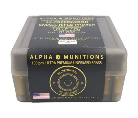 Alpha Munitions: 22 Creedmoor, Small Rifle Primer 100/Box