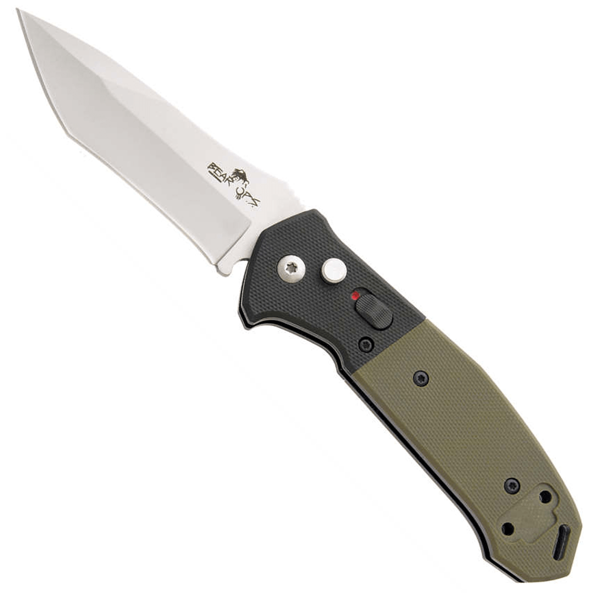 Bear OPS Mini Bold Action V Tanto Auto Stainless Steel Knife Black/Green G-10 (3.75" Gray)