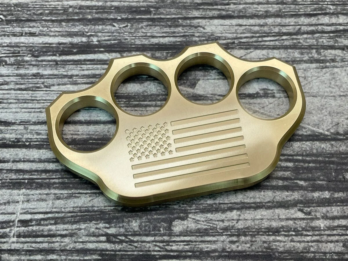 MILSPIN 3/4lb Brass Knuckle American Flag Solid Brass Paperweight