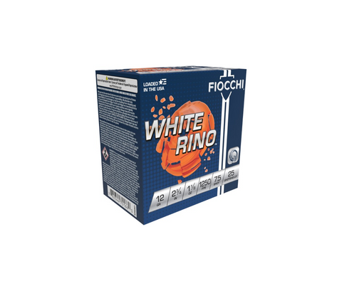 Fiocchi: White Rino, 12 Ga, 2 3/4, 1-1/8oz, Lead Mag, #7.5, 250/flat