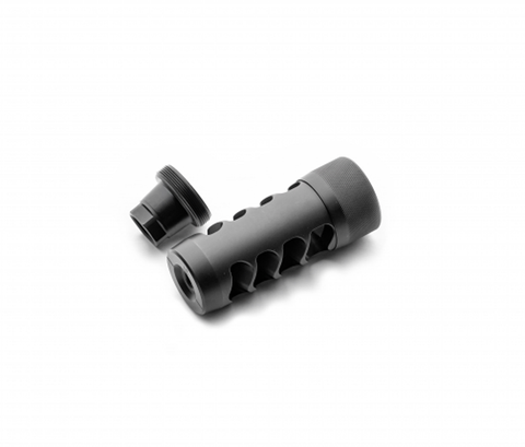 Area 419: Match Hellfire Self-Timing Brake, 4 Port, Black, .30 Cal, 5/8x24