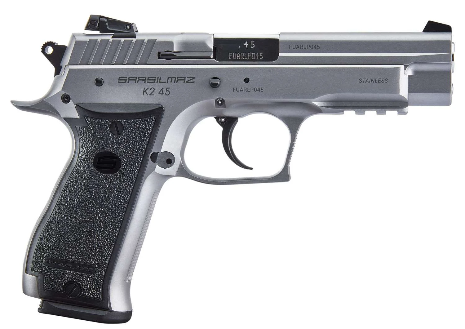 SAR USA 121062 K2 .45 ACP 4.70" 10+1 SA/DA Pistol, Stainless Steel, Black Polymer Grip, Beavertail Frame, Adjustable Sights