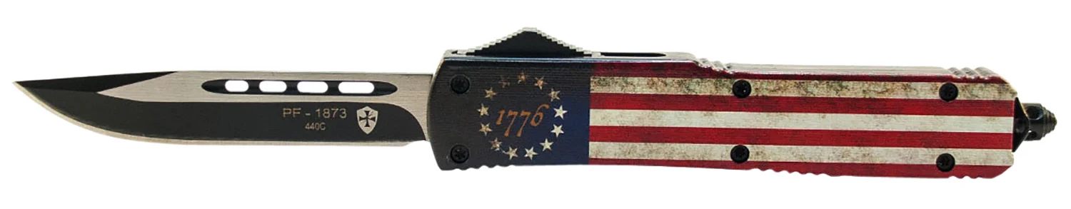 Templar Knife MBRF331 Betsy Ross Flag Slim 3.50" Drop Point Plain Black 440C Stainless Steel Betsy Ross Flag Zinc Aluminum Alloy Handle OTF