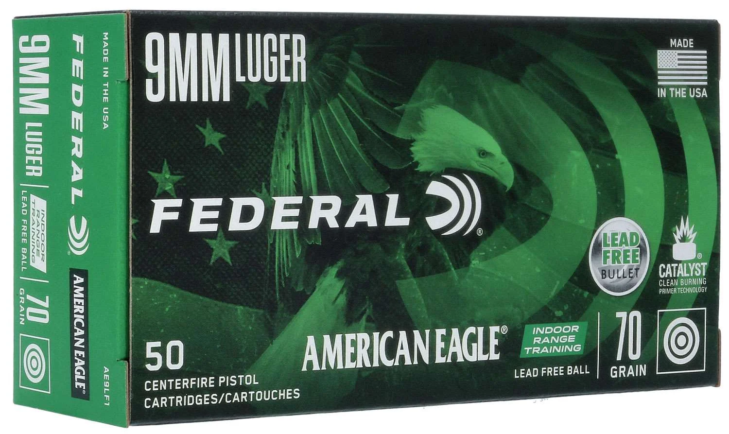 Federal AE9LF1 American Eagle9mm Luger 70 gr 50 Bx/ 10 Cs