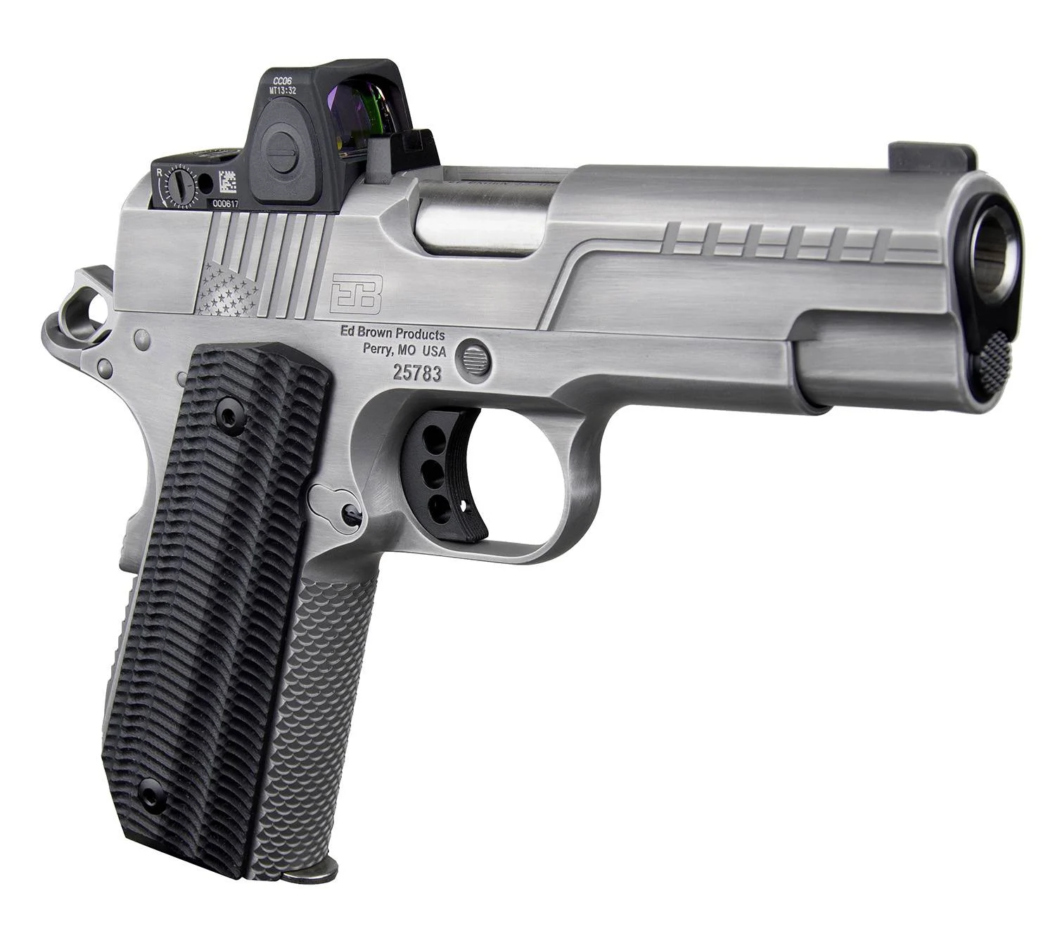 Ed Brown FX2-SS FX2 .45 ACP 4.25" 7+1 Pistol Stainless Steel Slide, Black G10 Grip, Trijicon RMRcc Sight