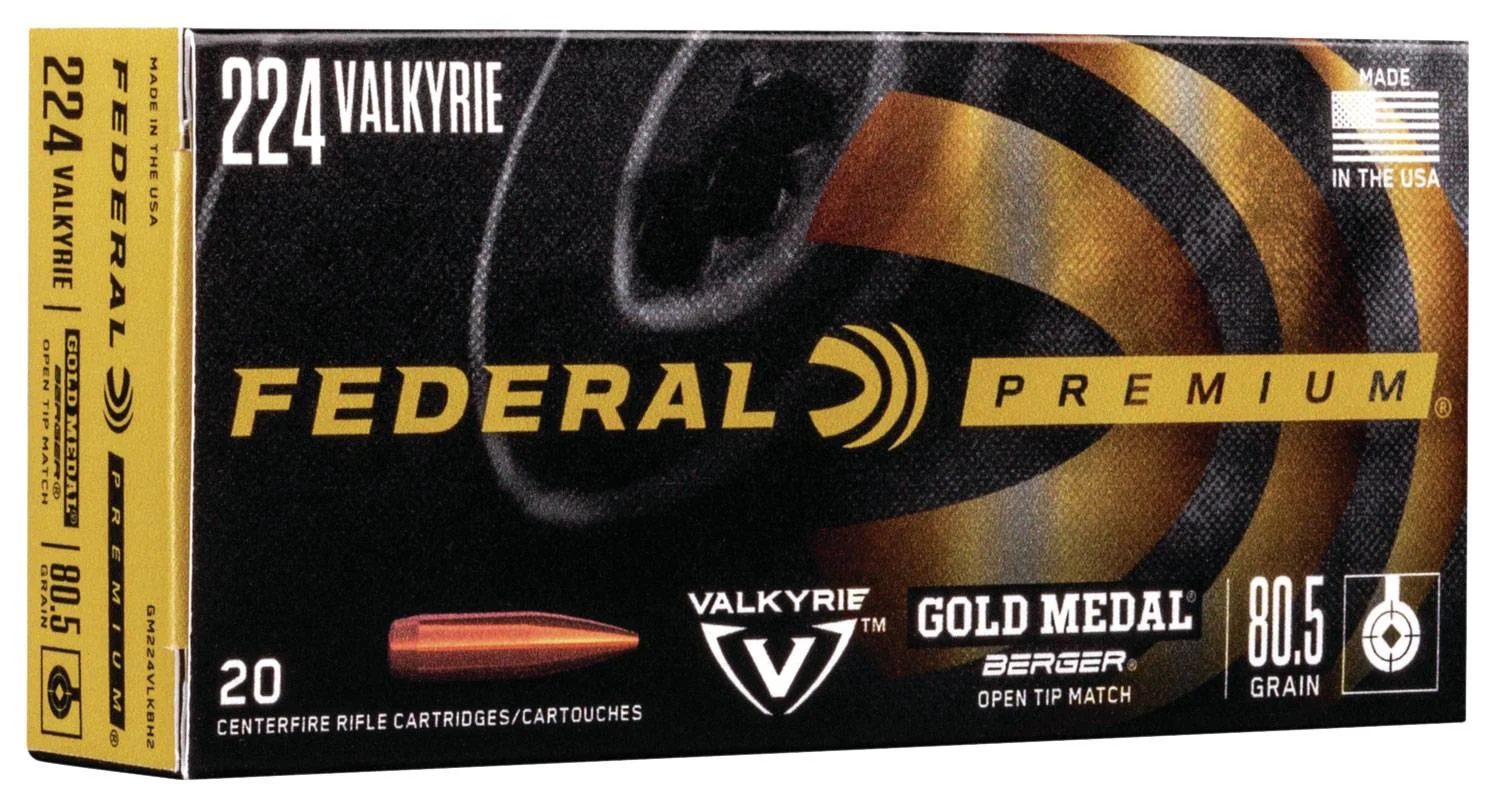 Federal GM224VLKBH2 Gold Medal224 Valkyrie 80.5 gr Berger Boat Tail Target 20 Bx/ 10 Cs