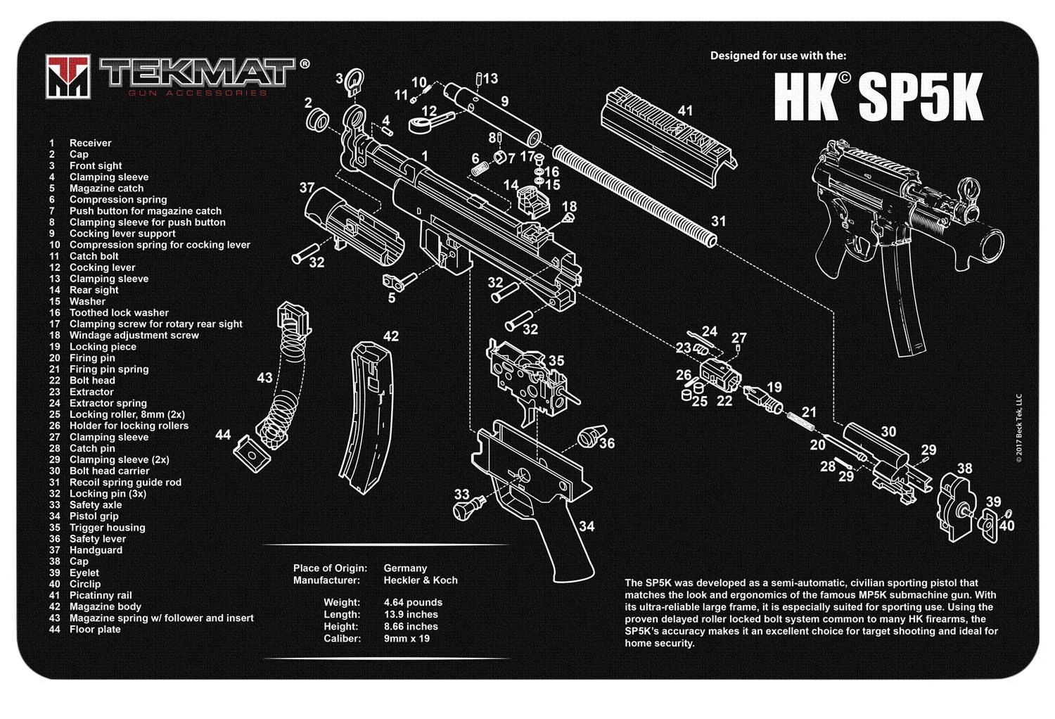 TekMat TEKR17HKSP5K Original Cleaning MatHK SP5K Parts Diagram 11" x 17"
