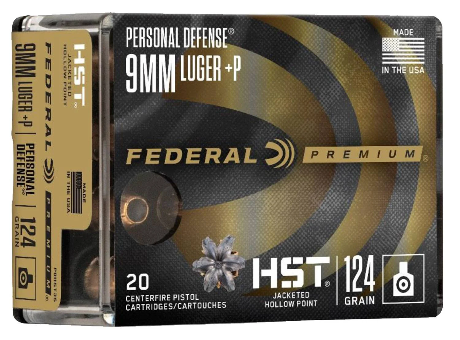 Federal P9HST3S Premium Personal Defense 9mm Luger 124 gr HST Jacketed Hollow Point 20rd Box