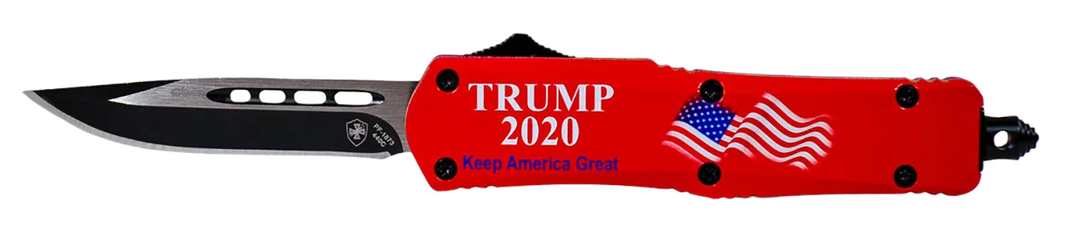Templar Knife L20RD331 Trump 20203.50" Drop Point Plain Black 440C Stainless Steel Trump 2020 Red Zinc Aluminum Alloy Handle OTF