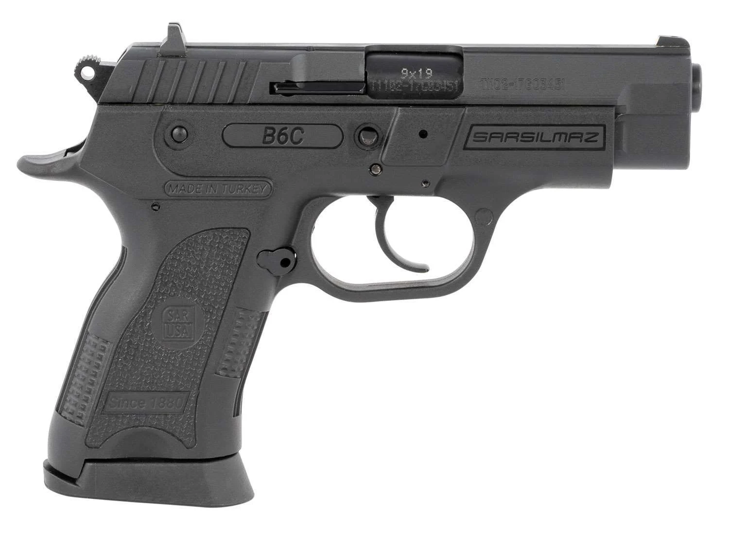 SAR USA B69CBL10 B6C 9mm 10+1 SA/DA Pistol: Black Oxide Steel, Polymer Grip, 3.8" Barrel, 3-Dot Sights