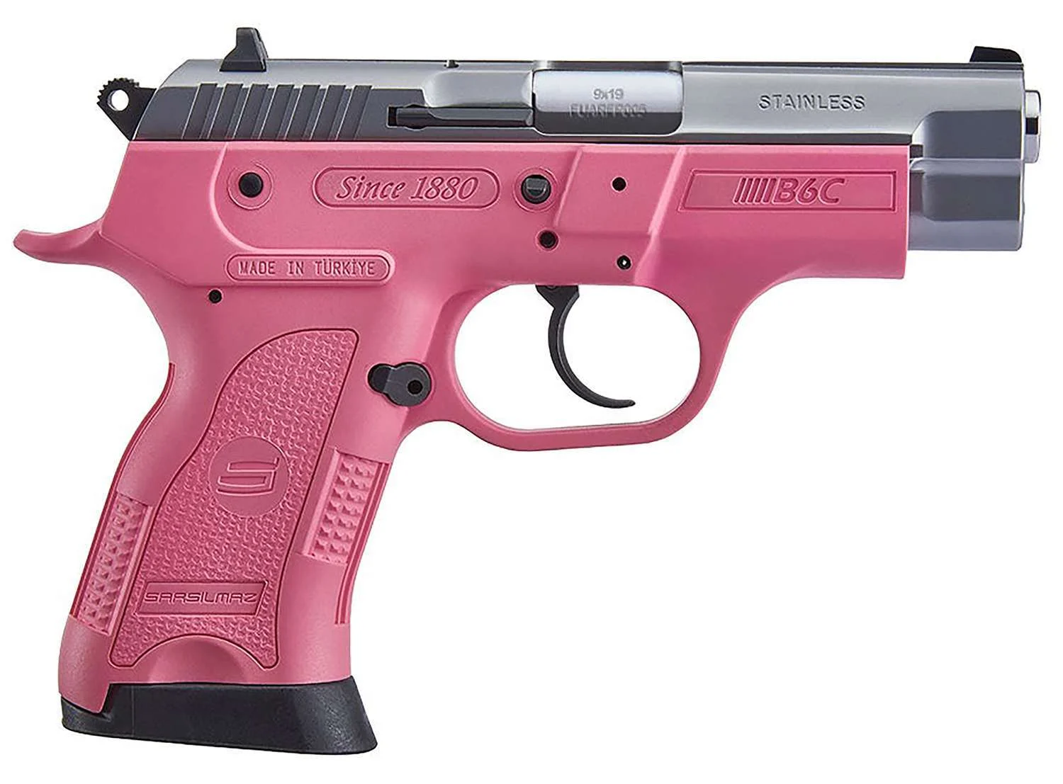 SAR USA B69CPK B6C Pink 9mm 13rd Semi-Automatic Pistol, polymer frame, proven dependability, combat sights.
