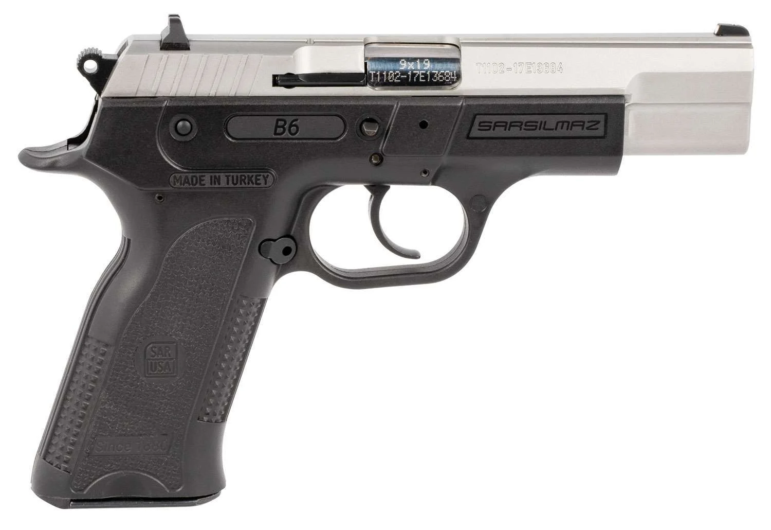 SAR USA B69ST10 B6 9mm 10+1 Pistol: Black Stainless Steel, Polymer Grip, SA/DA, 4.5" Barrel, 3-Dot Sights