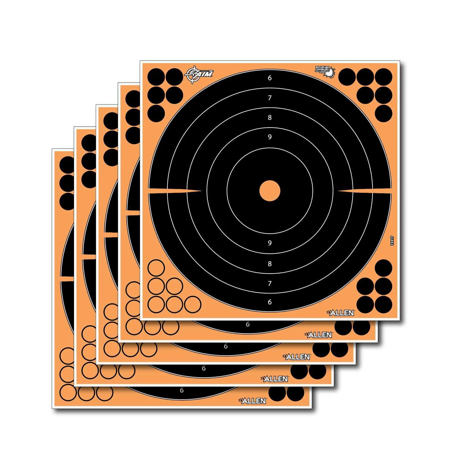 Allen 15317 EZ Aim Splash Bullseye Self-Adhesive Paper Target 12" x 12" 5 Per Pack