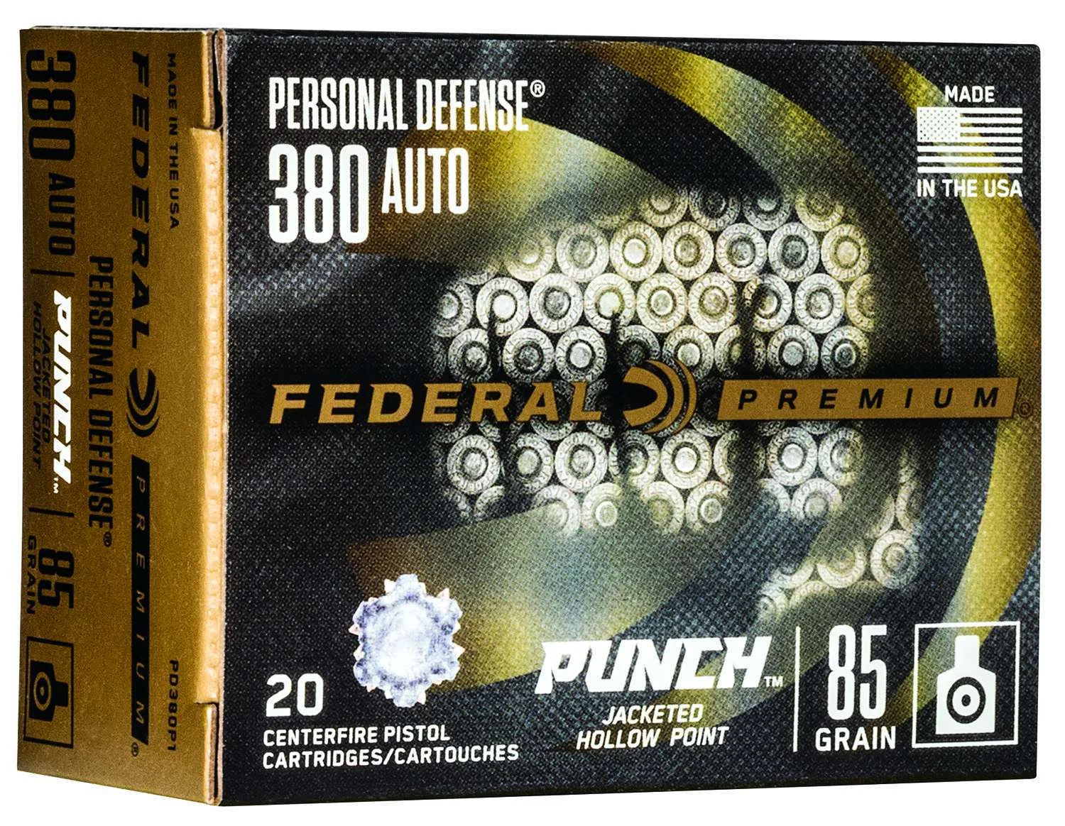 Federal PD380P1 Premium Punch380 ACP 85 gr Jacketed Hollow Point (JHP) 20 Bx/ 10 Cs