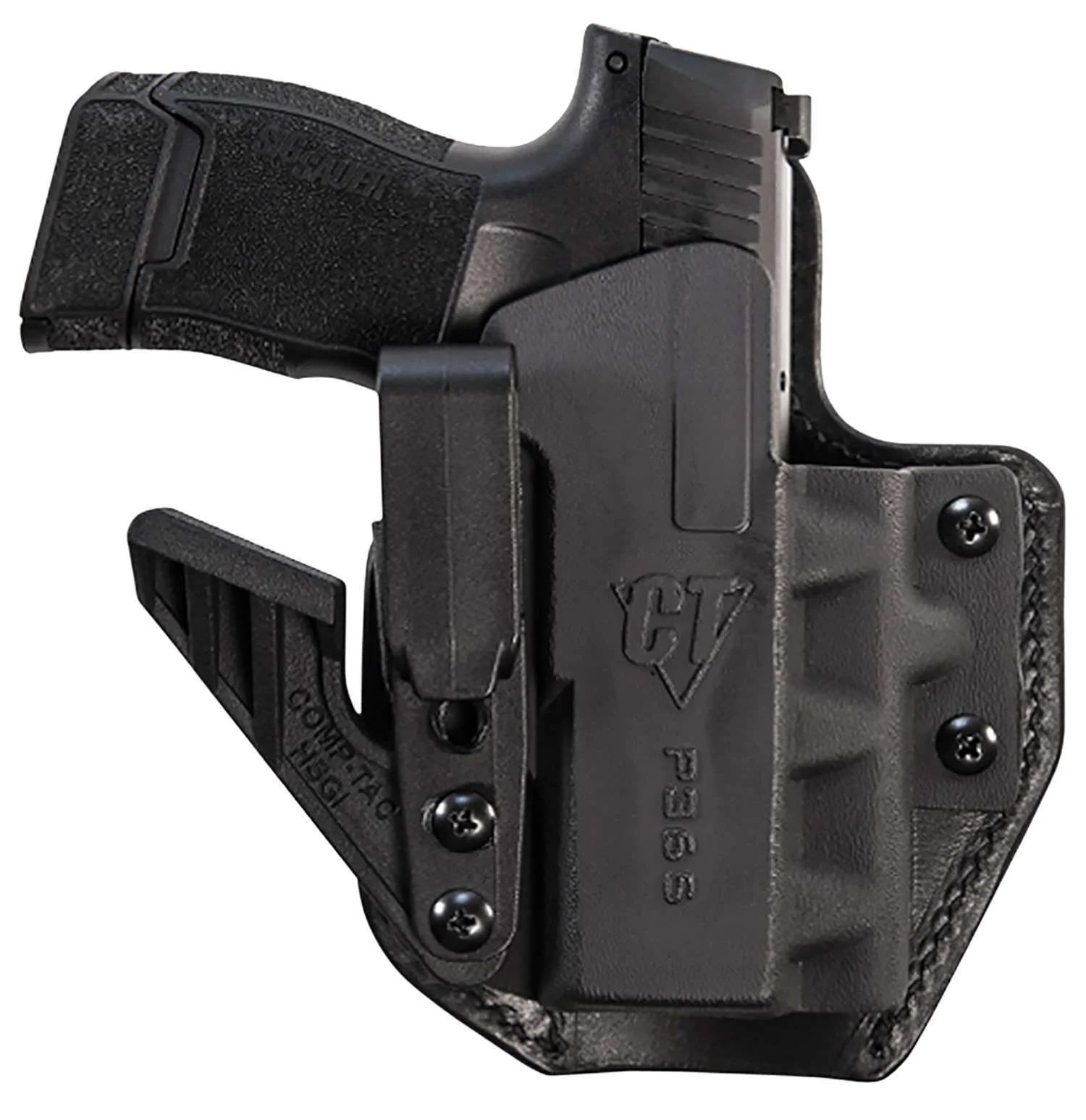 Comp-Tac C852SS191RBKN eV2 MaxBlack Kydex Holster w/Leather Backing IWB Sig P365 Right Hand